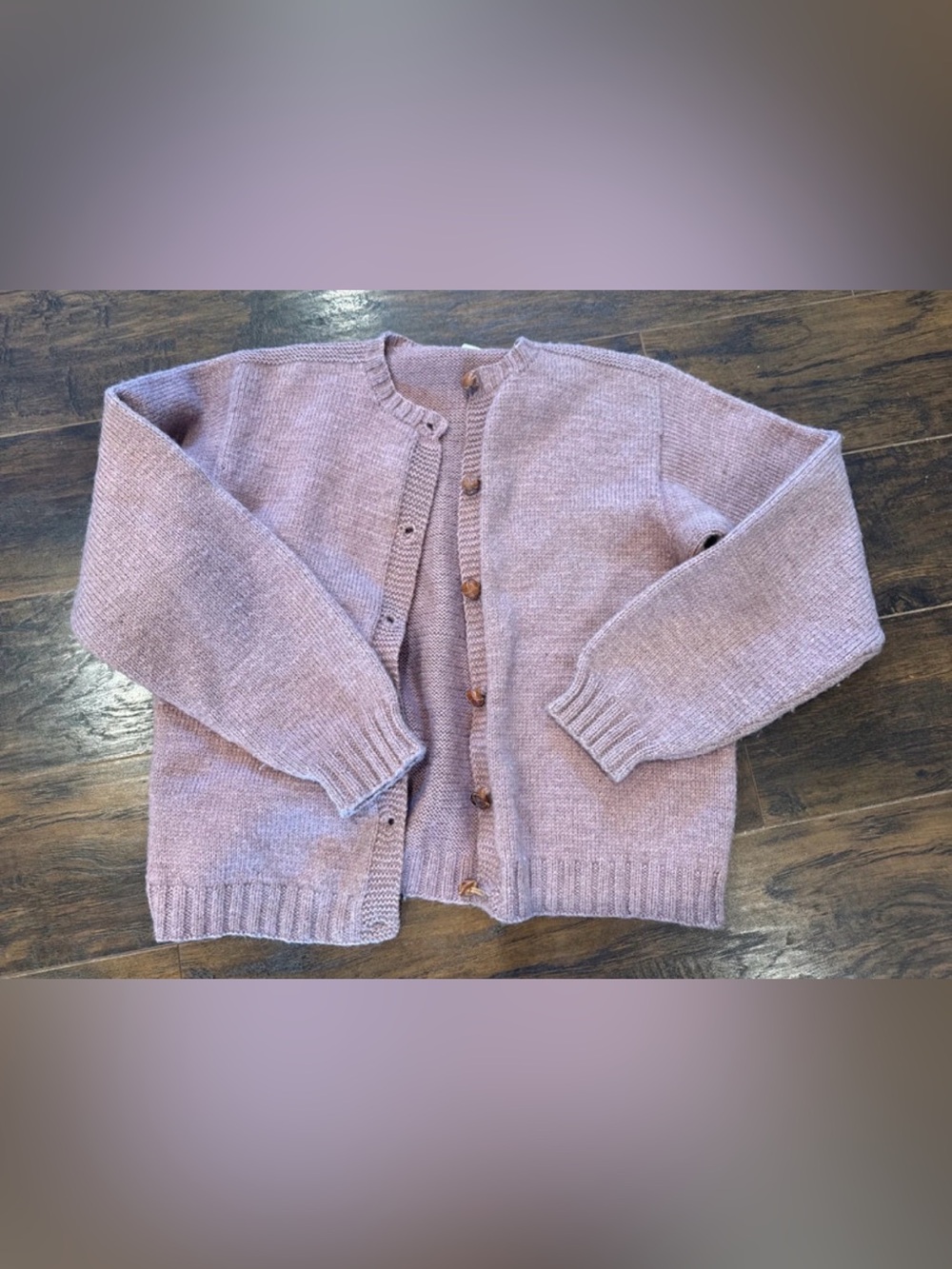 Women’s wool Lavender leather button cardigan